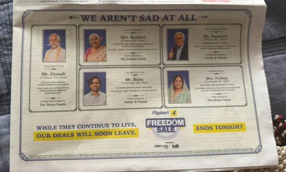 Flipkart’s Obituary-Style Print Ad Triggers Debate Over Brand Sensitivity