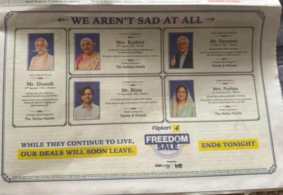 Flipkart’s Obituary-Style Print Ad Triggers Debate Over Brand Sensitivity