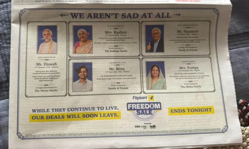 Flipkart’s Obituary-Style Print Ad Triggers Debate Over Brand Sensitivity